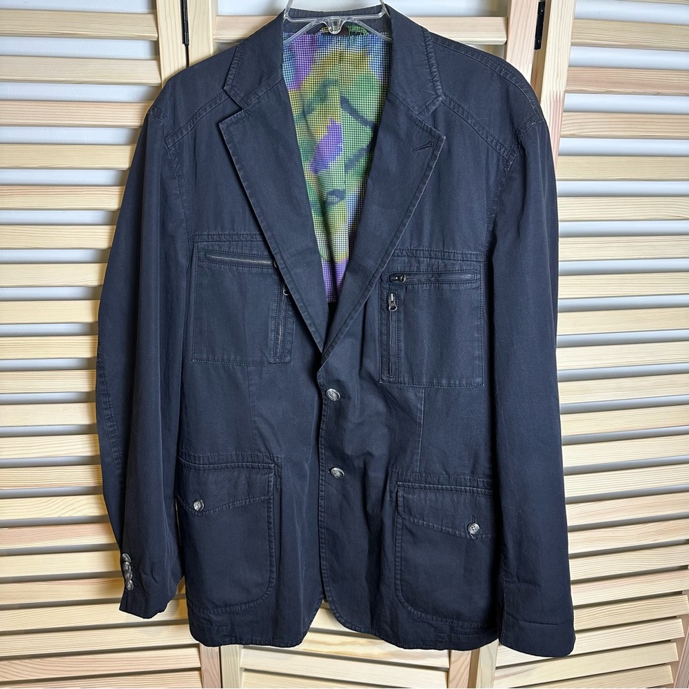 KROON Men's Utility Jacket Multi Zipper Pocket Cotton, Navy | Sz 42 (?)